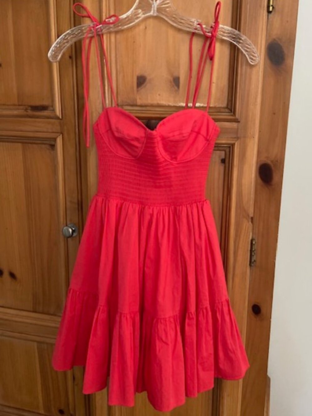 Staud Smocked Red Landry Mini Dress Size S